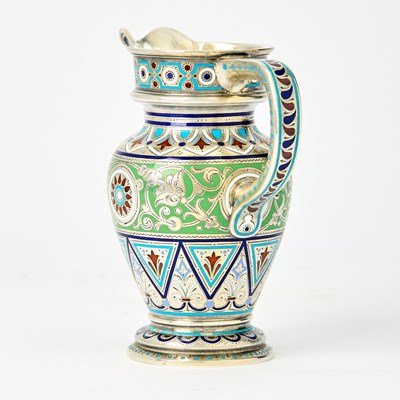 Lot 12 - Russian Silver-Gilt and Champlevé Enamel Jug