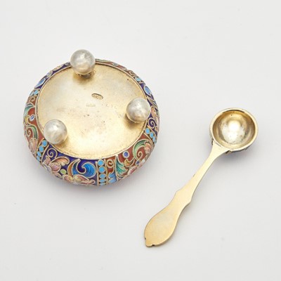 Lot 106 - Russian Silver and Cloisonné Enamel Salt and Spoon