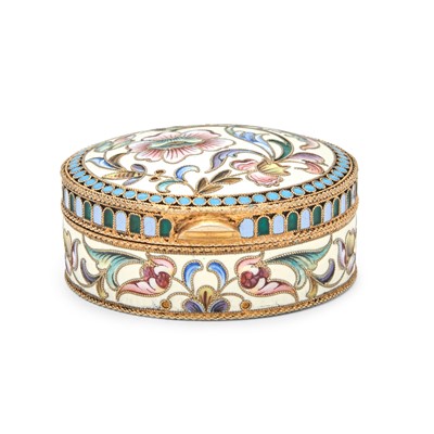 Lot 8 - Russian Silver-Gilt and Cloisonné  Enamel Box