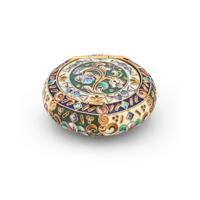Lot 113 - Russian Silver-Gilt and Cloisonné Enamel Pill Box