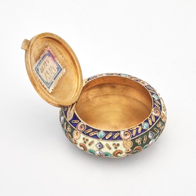 Lot 113 - Russian Silver-Gilt and Cloisonné Enamel Pill Box