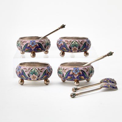 Lot 54 - Set of Four Russian Silver and Cloisonné Enamel Salts