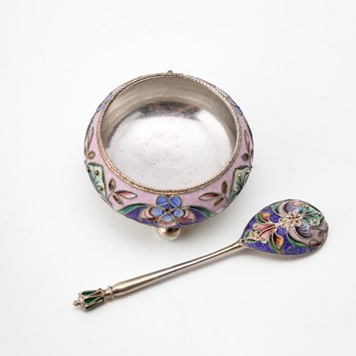 Lot 110 - Set of Four Russian Silver and Cloisonné Enamel Salts