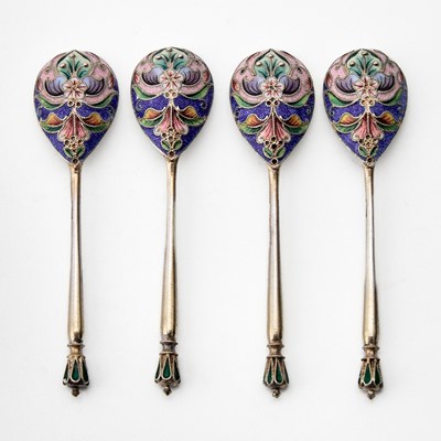 Lot 110 - Set of Four Russian Silver and Cloisonné Enamel Salts