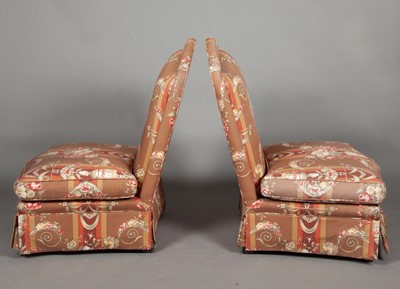 Lot 657 - Pair of Floral Upholstered Slipper Chairs by Rose Tarlow