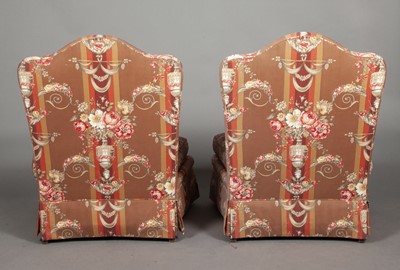 Lot 657 - Pair of Floral Upholstered Slipper Chairs by Rose Tarlow