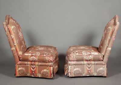 Lot 657 - Pair of Floral Upholstered Slipper Chairs by Rose Tarlow