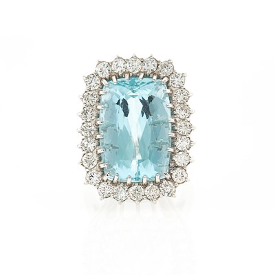 Lot 1209 - White Gold, Aquamarine and Diamond Ring