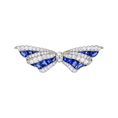 Lot 141 - Platinum, Sapphire and Diamond Bow Brooch