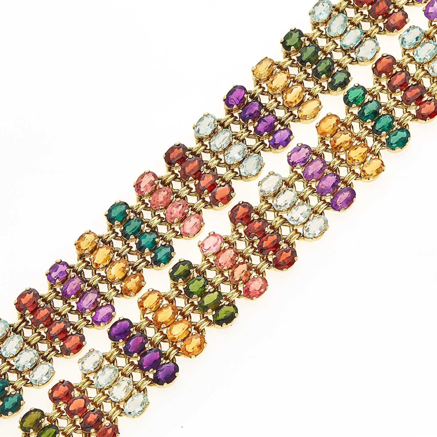 Lot 1094 - Pair of Gold and Multicolored Stone Bracelets