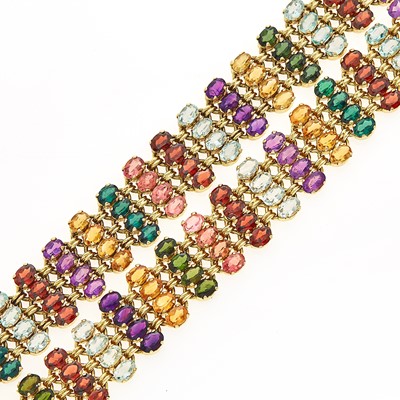 Lot 1094 - Pair of Gold and Multicolored Stone Bracelets