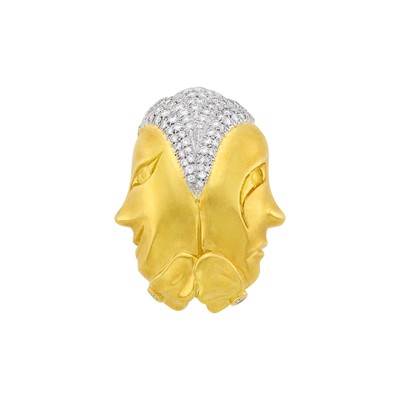 Lot 124 - Julius Cohen Gold, Platinum and Diamond 'Comedy Tragedy' Pendant-Brooch