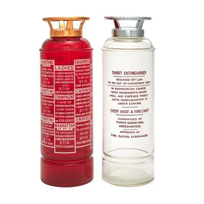 Lot 205 - Two Novelty Metal and Glass "Thirst Extinguisher" Cocktail Shakers
