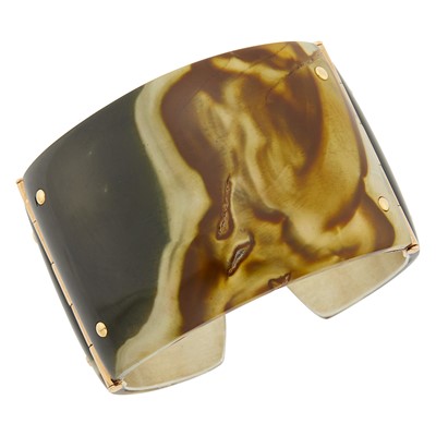 Lot 117 - Federica Rettore Silver, Rose Gold and Agate Cuff Bangle Bracelet