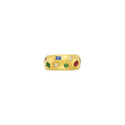 Lot 154 - Wide Gold, Diamond and Colored Stone Band Ring