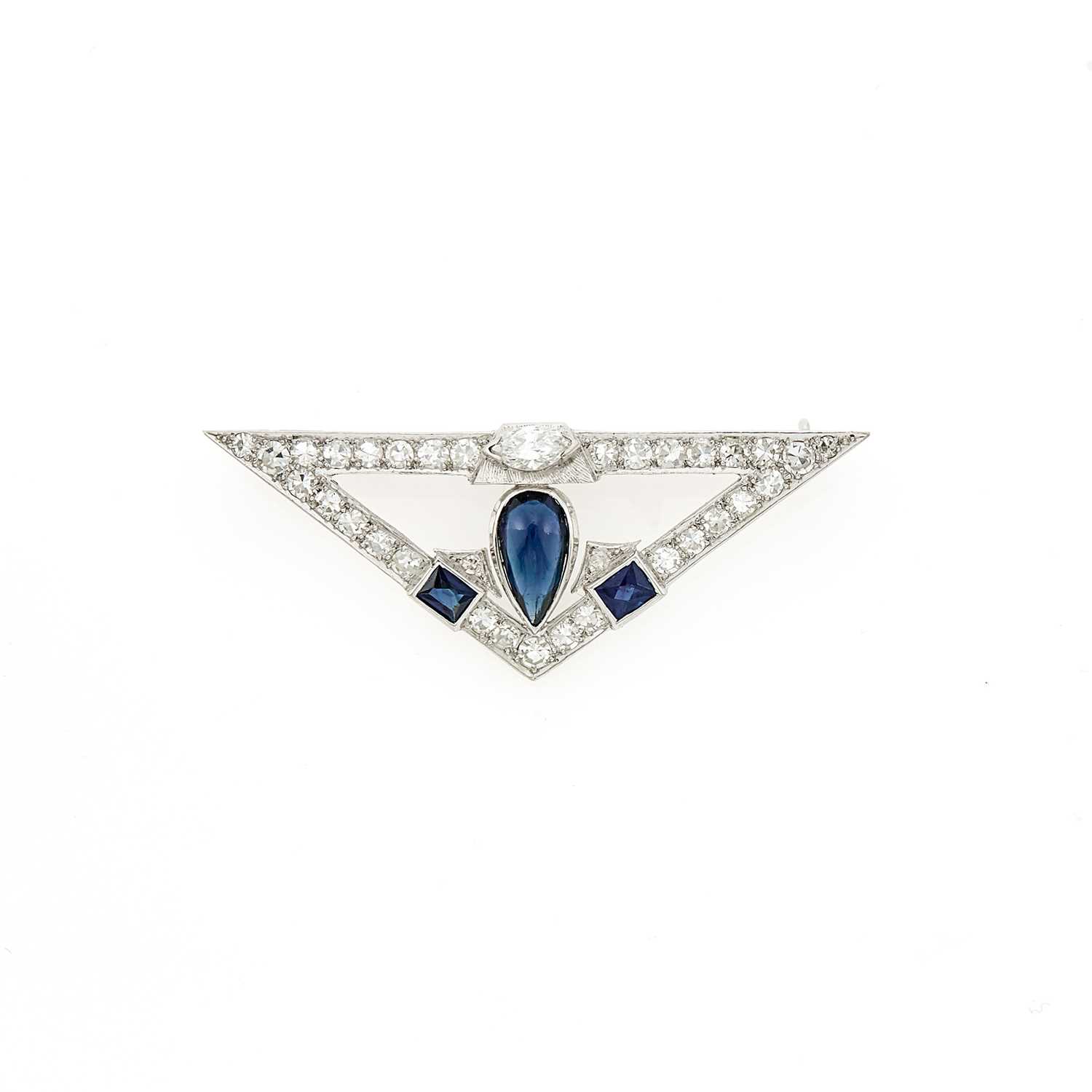 Lot 1157 - Platinum, Sapphire and Diamond Brooch
