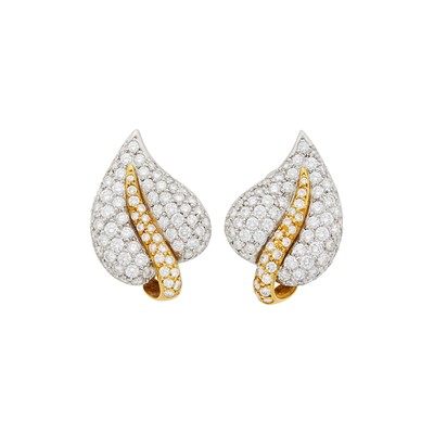 Lot 60 - Pair of Platinum, Gold and Diamond Leaf Earrings