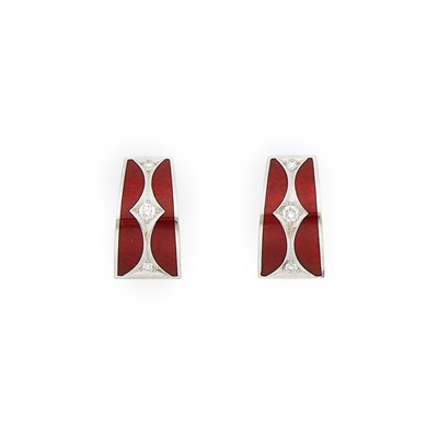 Lot 1187 - Stephen Webster Pair of White Gold, Red Enamel and Diamond Earclips