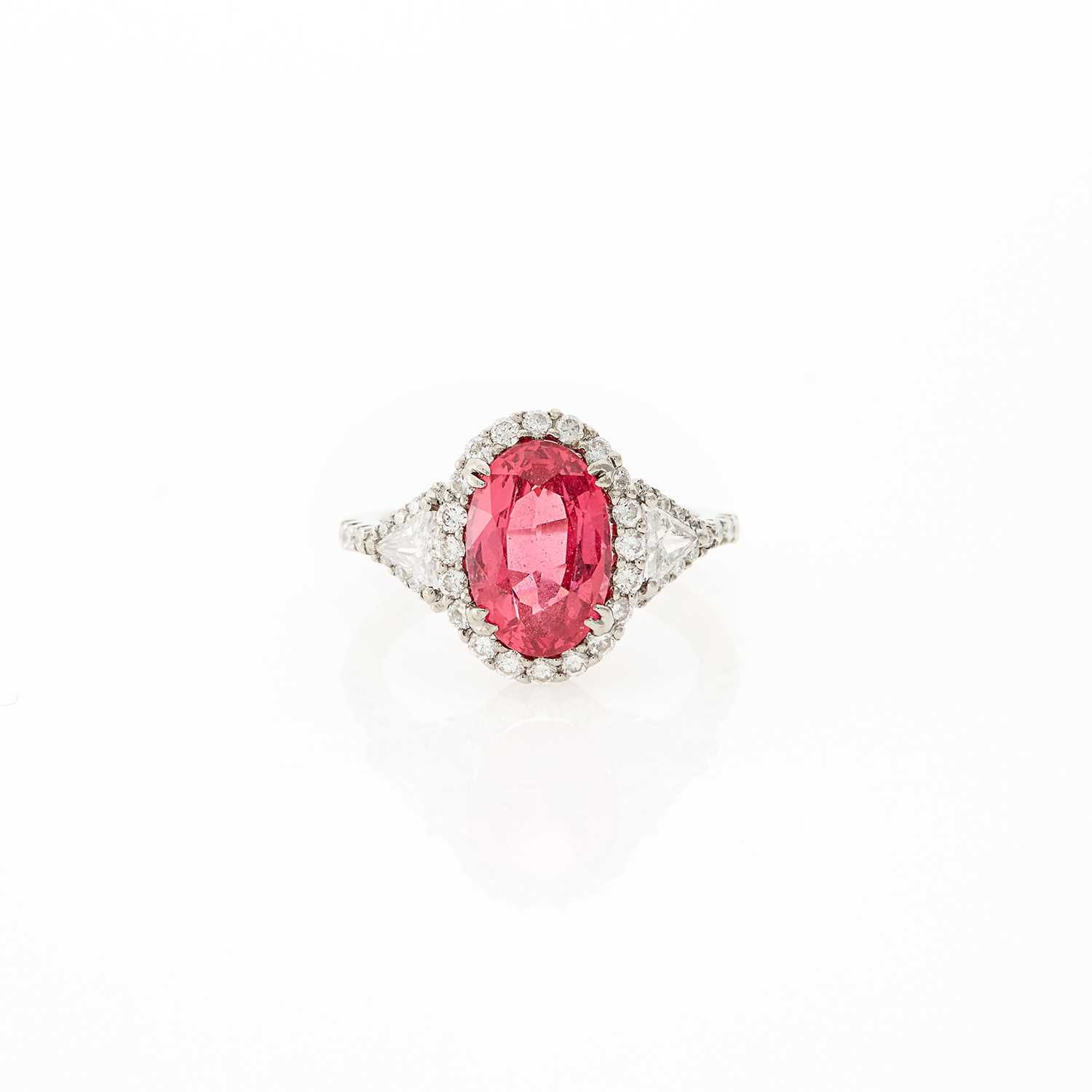 Lot 1192 - White Gold, Pink Spinel and Diamond Ring
