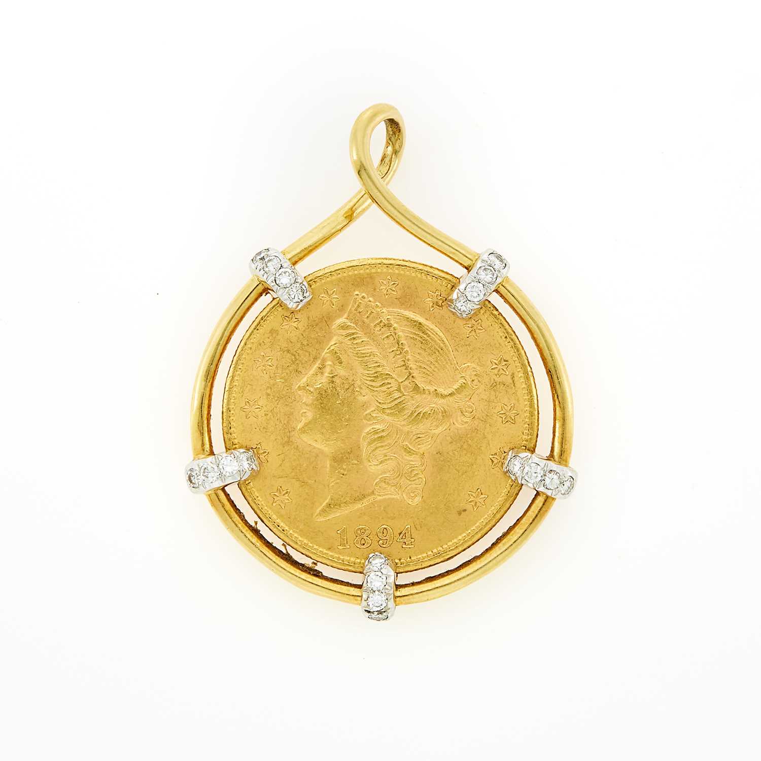 Lot 1032 - Henry Dunay Two-Color Gold, Gold Coin and Diamond Pendant