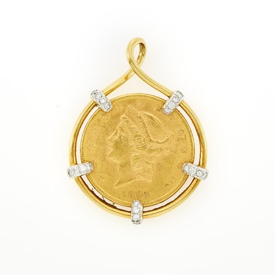 Lot 1032 - Henry Dunay Two-Color Gold, Gold Coin and Diamond Pendant