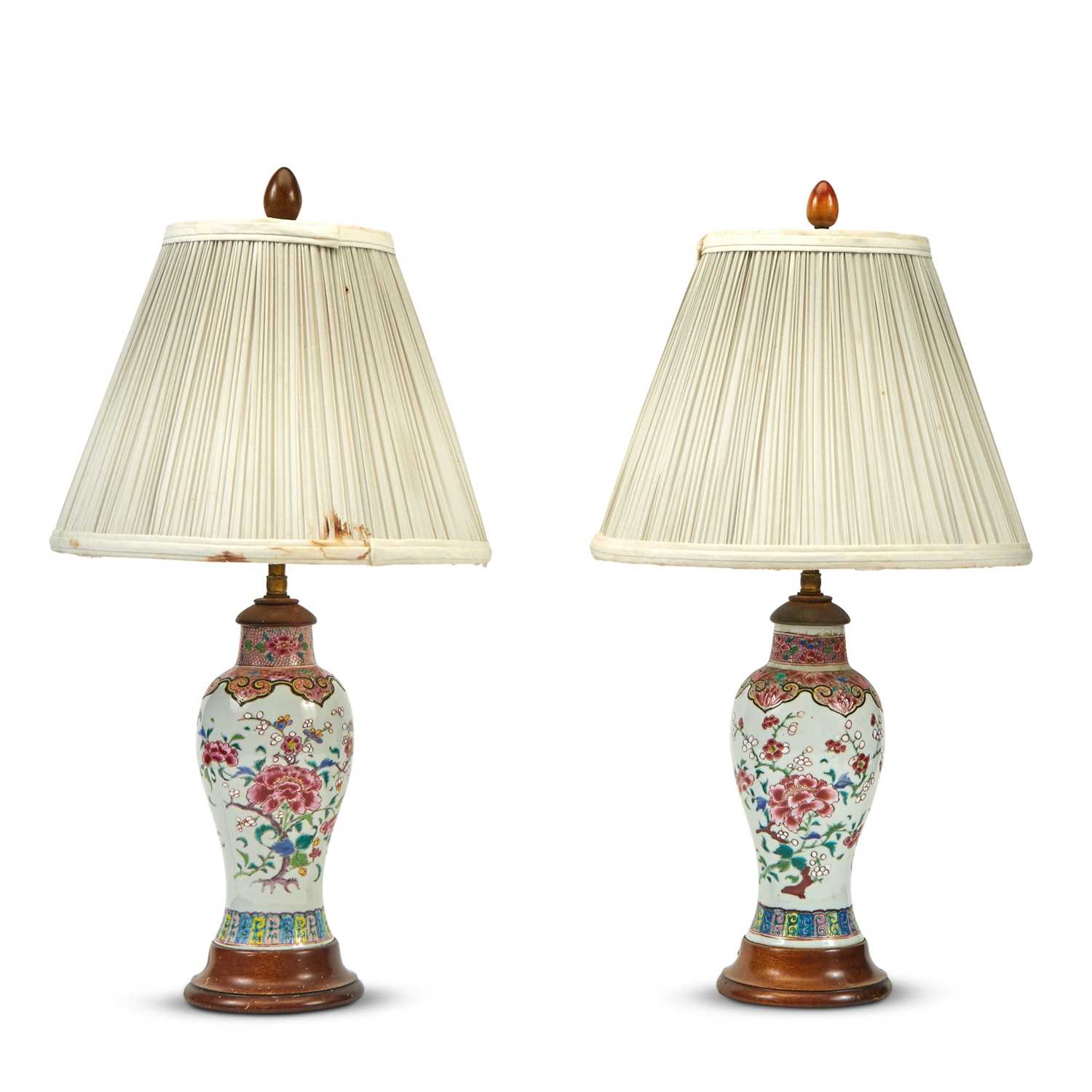 Lot 99 - Two Chinese Export Porcelain Famille Rose Vases Mounted as Lamps