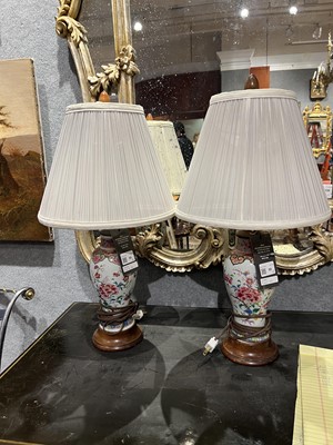 Lot 99 - Two Chinese Export Porcelain Famille Rose Vases Mounted as Lamps