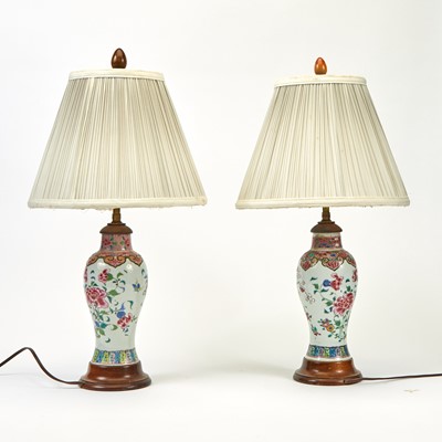 Lot 99 - Two Chinese Export Porcelain Famille Rose Vases Mounted as Lamps