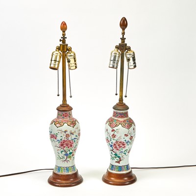 Lot 99 - Two Chinese Export Porcelain Famille Rose Vases Mounted as Lamps