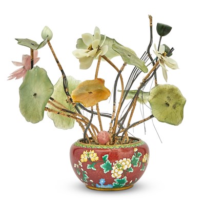 Lot 106 - Hardstone Flowers in a Cloisonne Pot