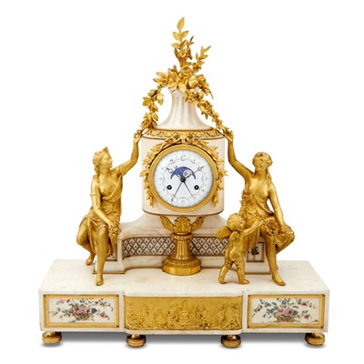 Lot 729 - Louis XVI Ormolu-Mounted Polychrome-Painted White Marble Mantel Clock