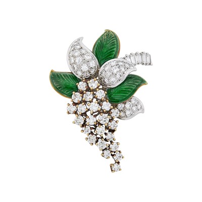 Lot 165 - Two-Color Gold, Diamond and Green Enamel Brooch