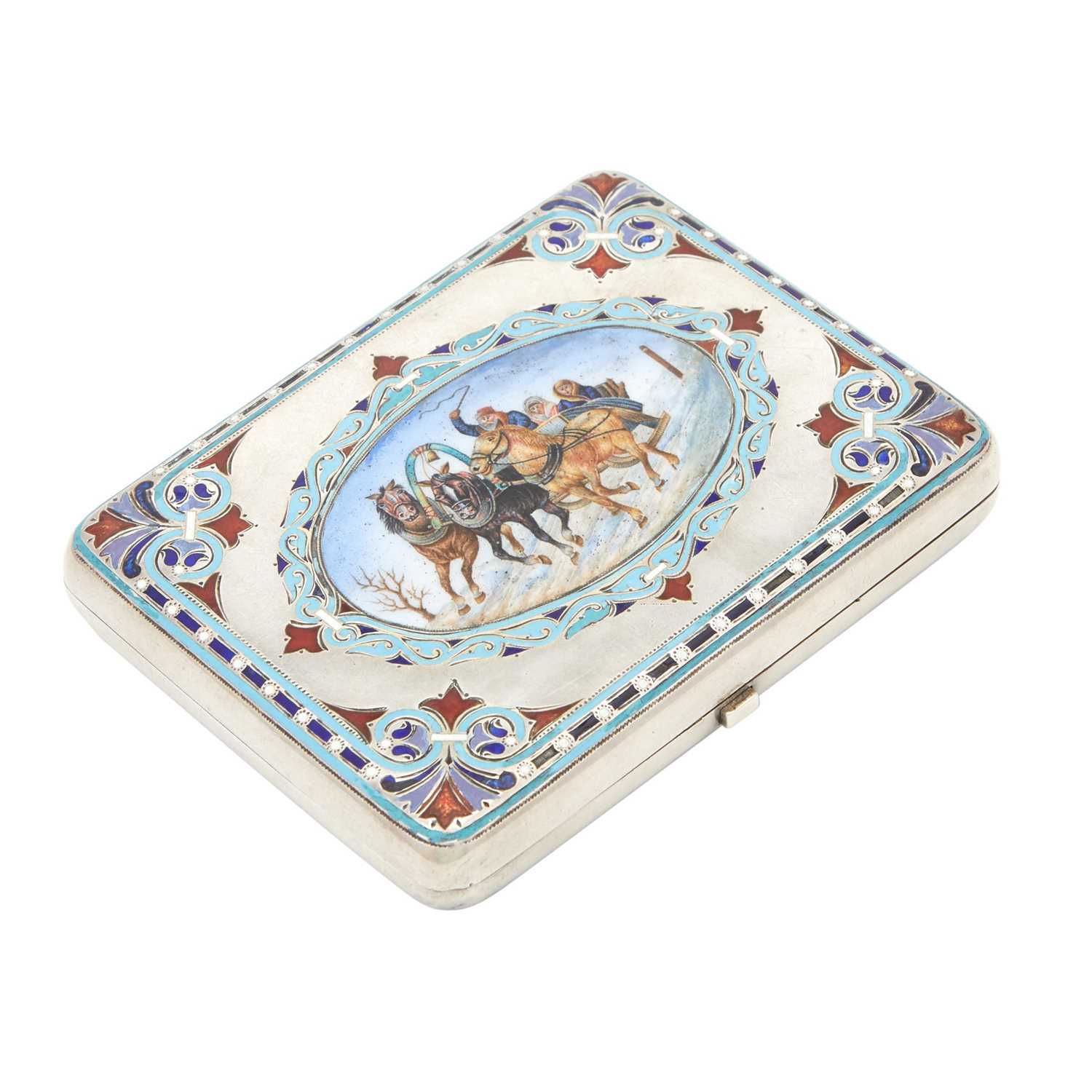 Lot 11 - Russian Silver, Champlevé and En Plein Enamel Cigarette Case