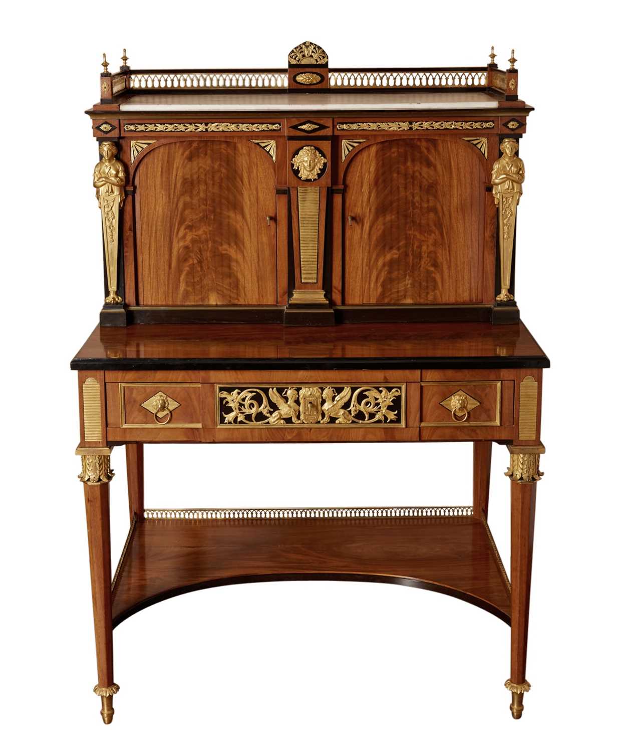 German Neoclassical Ormolu-Mounted Mahogany Bonheur Du Jour