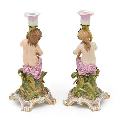 Lot 263 - Pair of Meissen Porcelain Figural Candlesticks