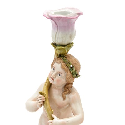 Lot 263 - Pair of Meissen Porcelain Figural Candlesticks