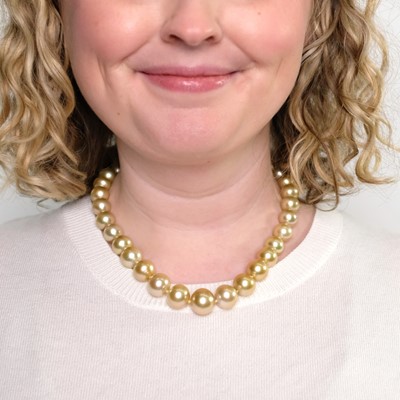 Lot 1125 - Golden South Sea Cultured Pearl, White Gold and Diamond Necklace