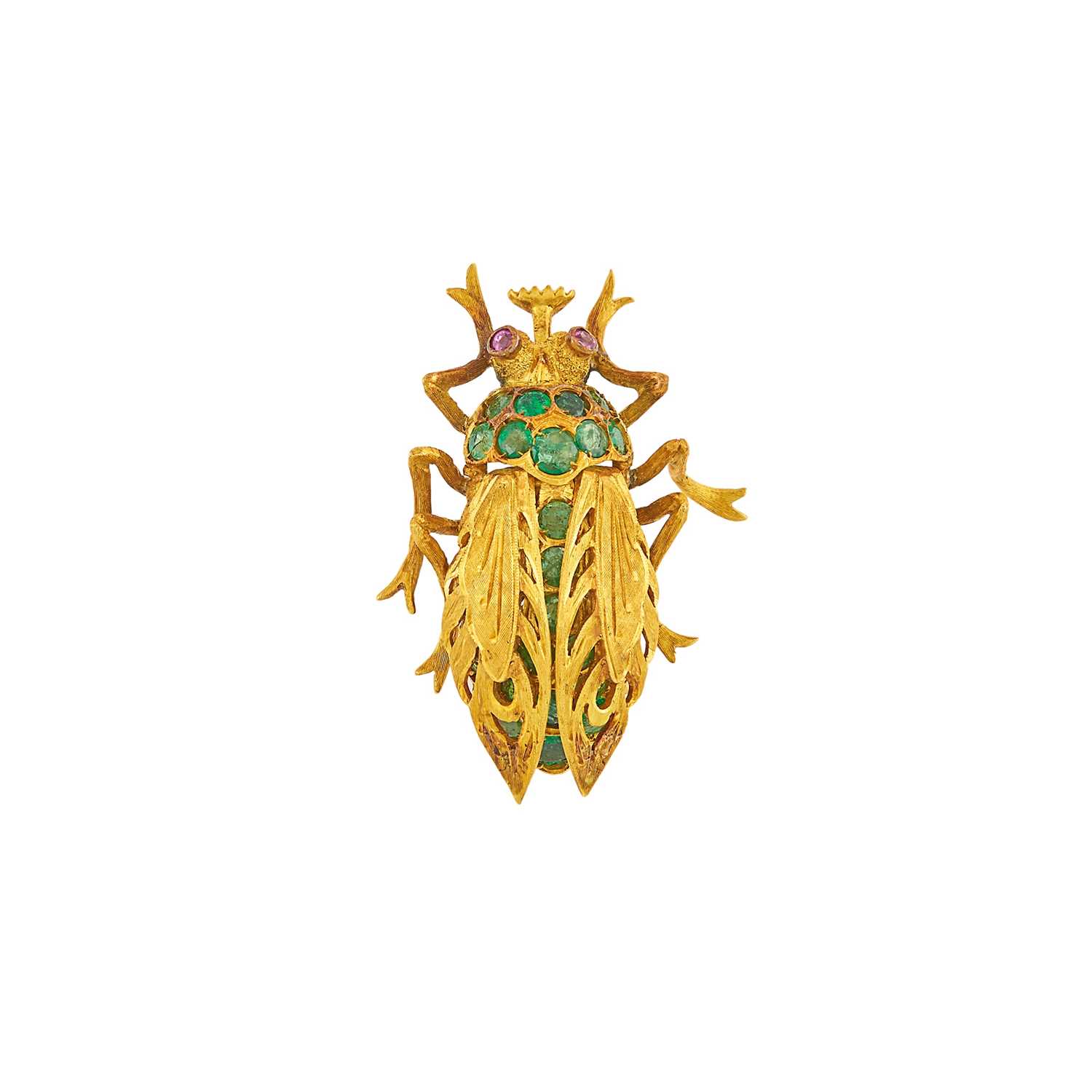 Lot 2039 - Gold, Emerald and Ruby Beetle Brooch