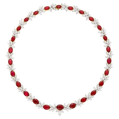 Lot 121 - Two-Color Gold, Ruby and Diamond Necklace