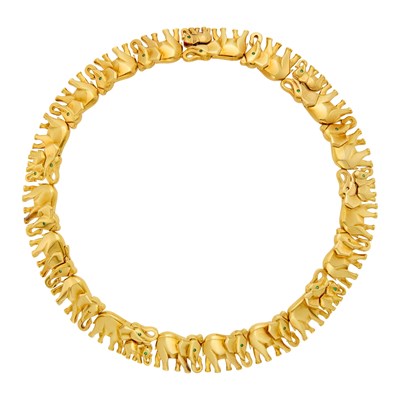 Lot 128 - Cartier Gold and Emerald Elephant Necklace, France