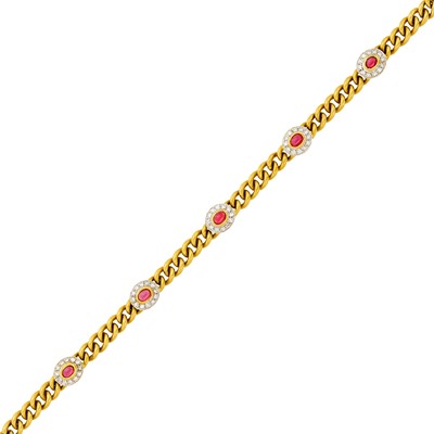 Lot 159 - Gucci Two-Color Gold, Cabochon Ruby and Diamond Bracelet