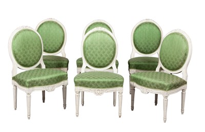 Lot 715 - Set of Six Louis XVI Gray Painted Chaises
