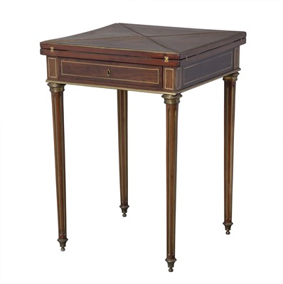 Lot 464 - Continental  Brass-Inlaid and Mounted Mahogany Handkerchief-Form Table