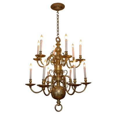 Lot 793 - Dutch Brass Twelve-Light Chandelier