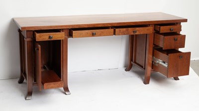 Lot 763 - Frank Lloyd Wright Style Walnut Desk and Cabinet