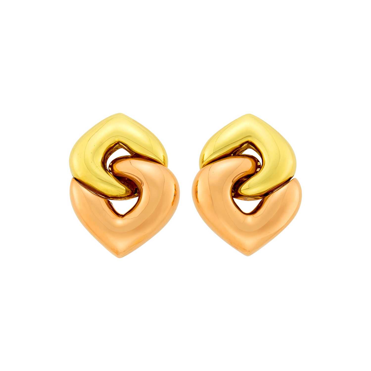Lot 75 - Bulgari Pair of Two-Color Gold 'Doppio Coure' Earclips