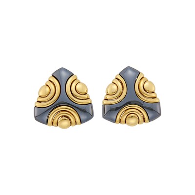 Lot 1 - Bulgari Pair of Gold and Hematite Earclips