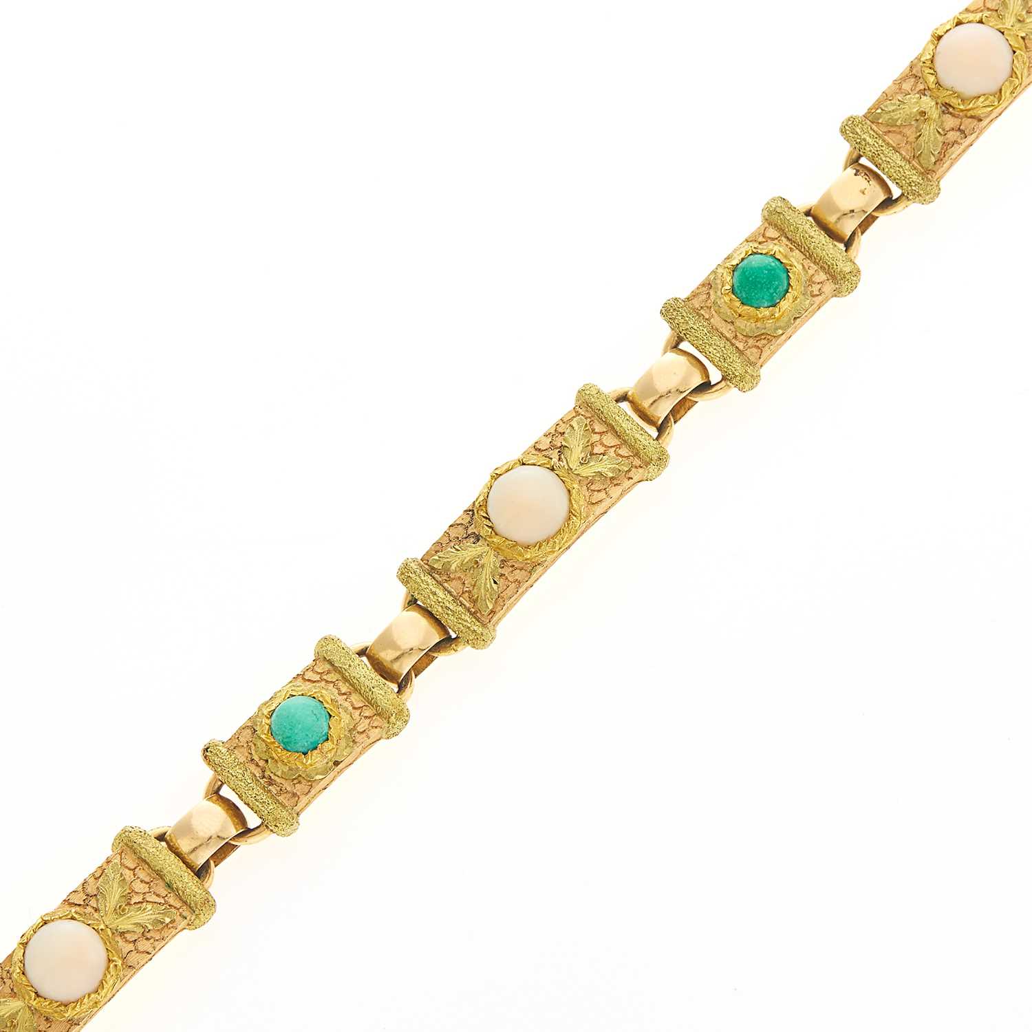 Lot 1065 - Two-Color, Angel Skin Coral and Turquoise Bracelet
