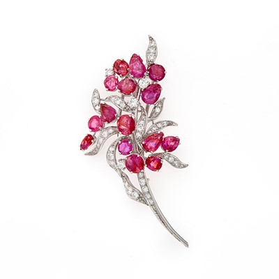 Lot 1177 - Platinum, Ruby and Diamond Clip-Brooch