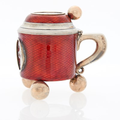 Lot 78 - Russian Silver-Gilt and Guilloché Enamel Miniature Tankard